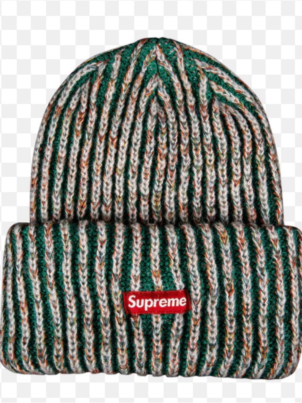 Supreme rainbow knit loose gauge beanie green
